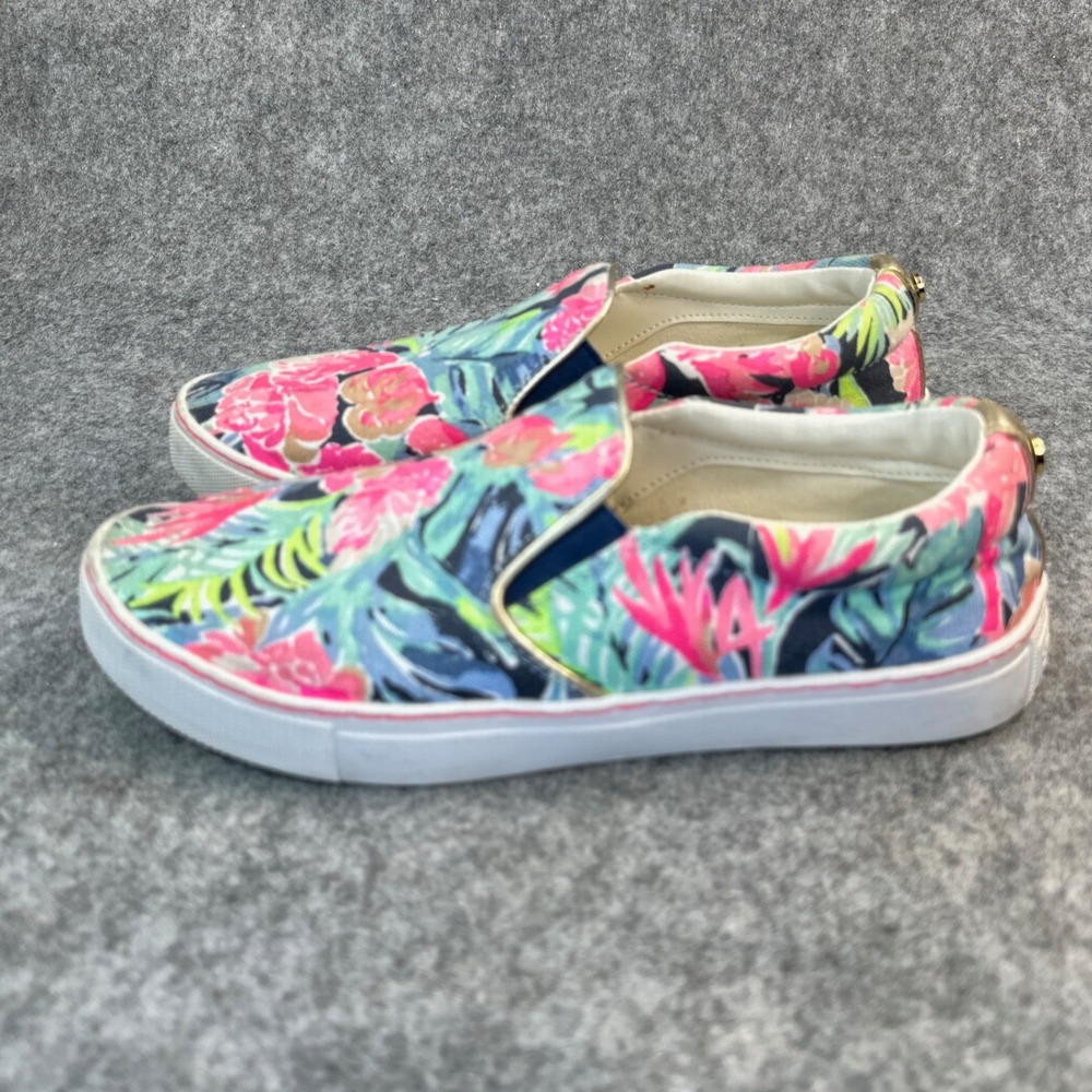 Lilly Pulitzer Julie Sneakers 6.5 Blue Tropical Floral Slip On Beach Club Blooms - Picture 4 of 13